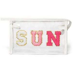 Clear Sun Makeup Bag - Preppy Rose Red Sun Chenille Varsity Letter Cosmetic😻